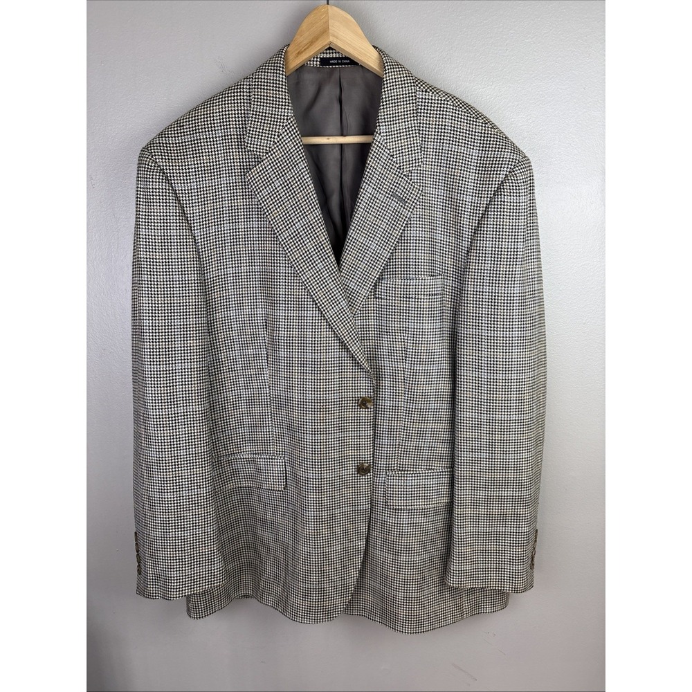 Chaps Silk Blazer 48R Houndstooth 2 Button Lined Sports Coat Suit Jacket